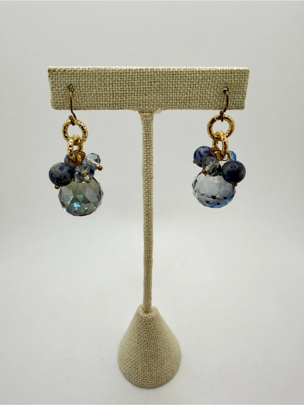 Gold over Sterling silver stamped hooks, crystal and sodalite dangle‎ earrings!